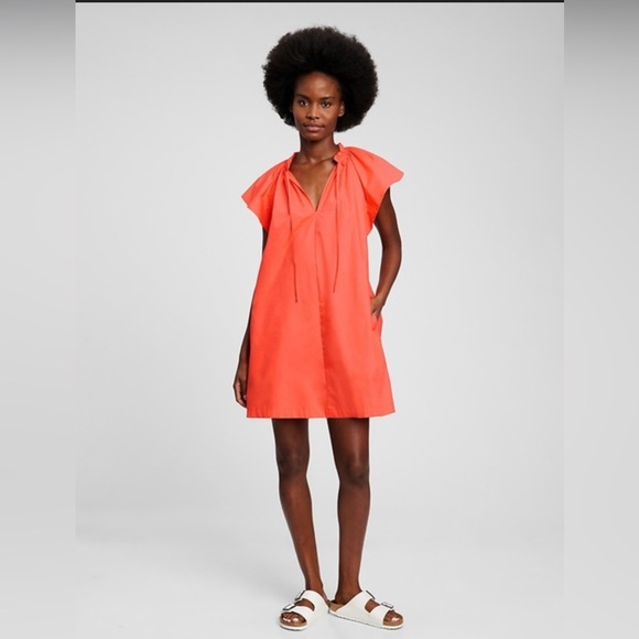 GAP Dresses & Skirts - GAP Tie Front Flutter Sleeve Mini Dress Orange Cotton M